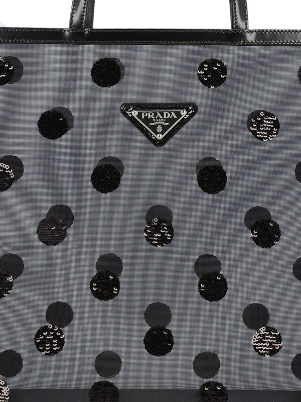 Prada - Black Sequin Polka Dot Mesh Tote